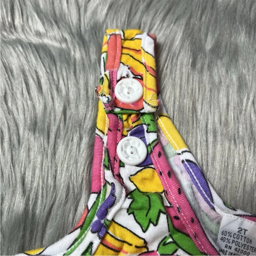 Vintage 90s Toddler Girls Fruit Print Multicolored Romper
